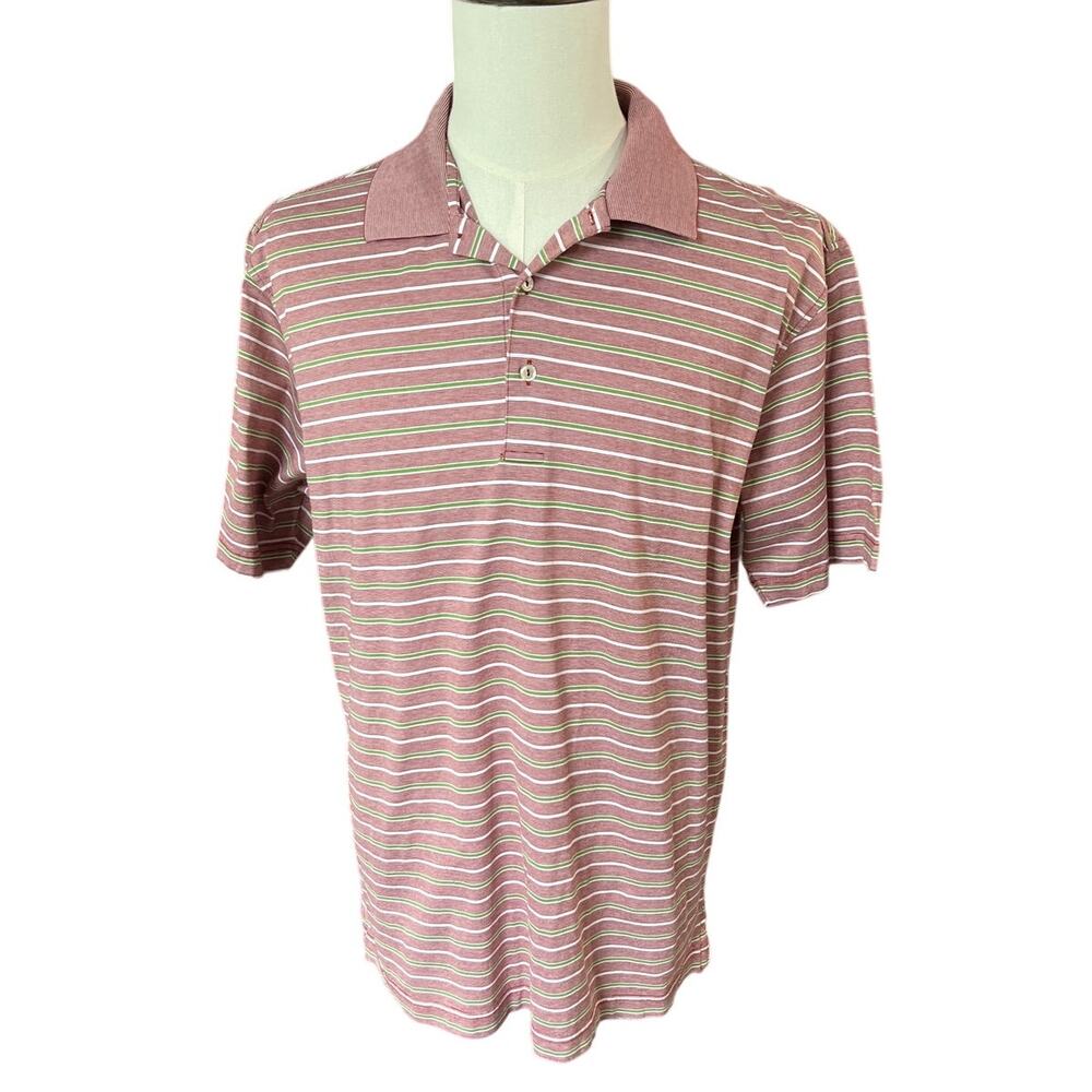 Peter Millar Men's Striped Polo Shirt Size L Preppy Smart Casual Classic Golf